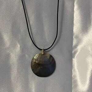 Genuine Abalone (Mother of Pearl) Large Round Disk Pendant w/Leather Cord